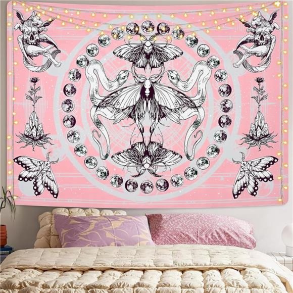 Krelymics Aesthetic Butterfly Tapestry Snake Tapestries Moth Wall Tapestry Moon - Picture 1 of 8